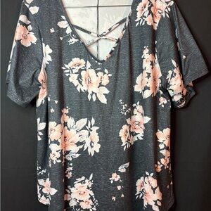 Floral V-Neck Women Top - Black and Pink